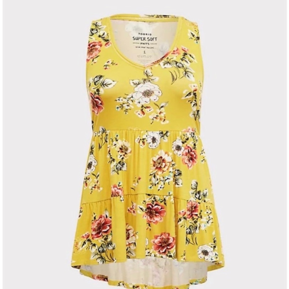 Torrid Yellow Floral “Super Soft” baby doll tank top.